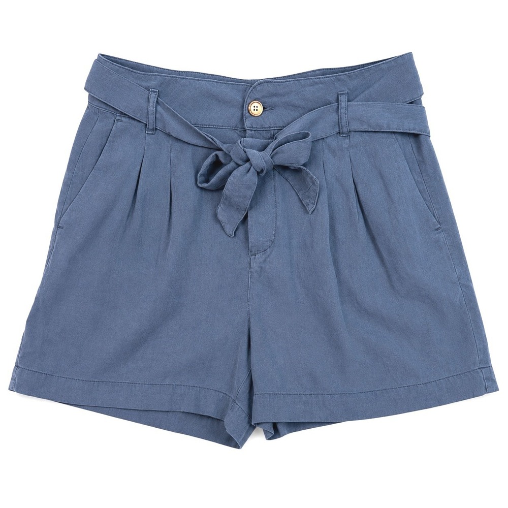 Faherty Arlie Tie Waist Shorts Women's M Navy Tencel Linen Belted Coastal Summer